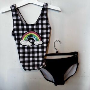 Cat & Jack Black and White Checkered Swimsuit with Rainbow Design.  L​